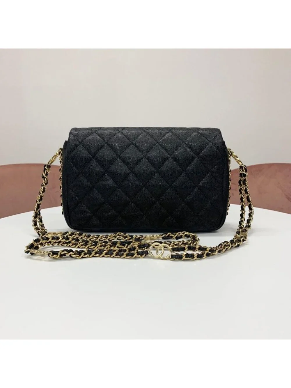 Chanel Quilted Turnlock CC Logo Double Chain Shoulder Bag